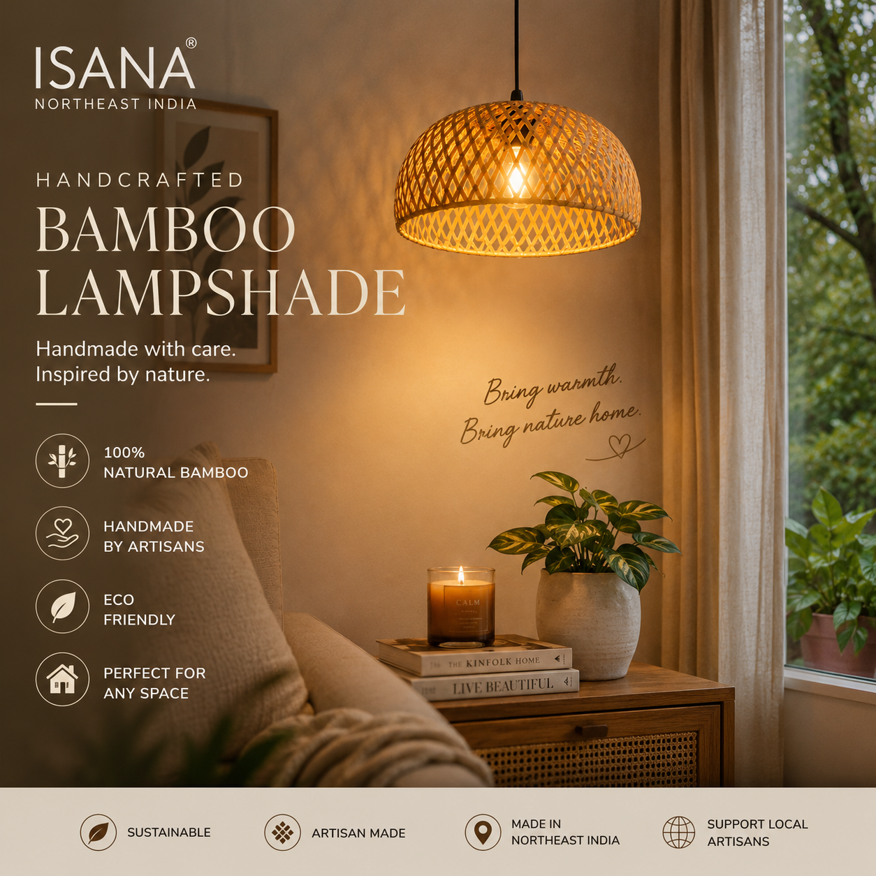 Eco-Warrior Mushroom Bamboo Lampshade | Handwoven by Local Artisans – Isana®️