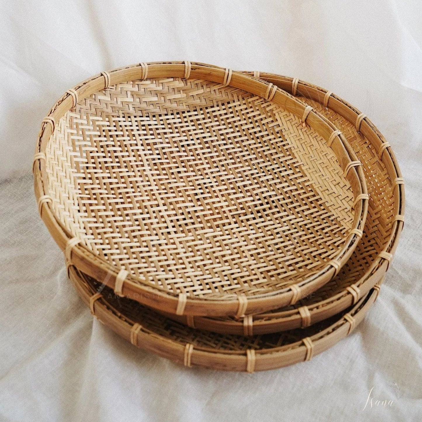 Saanjh Handwoven Oval Bamboo Trays – Set of 5