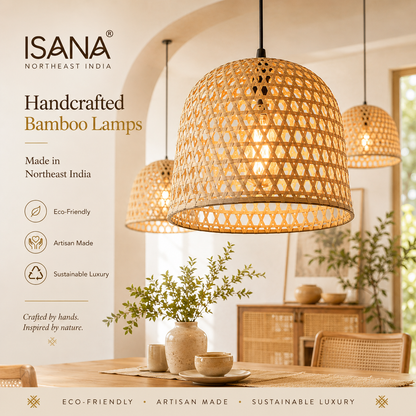 Isana “NoorDome” Handwoven Bamboo Lampshade – Eco-Friendly Bohemian Home Decor