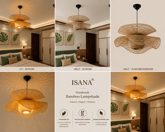 ISANA®️ Double Layer Wavy Dome  Bamboo Lampshade ✨