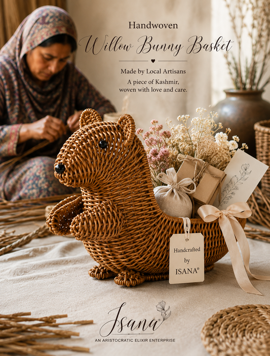 Handwoven Willow Bunny Basket | Handmade Kashmiri Willow Décor | ISANA®
