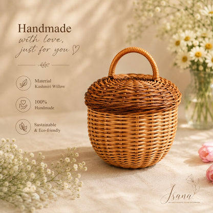 Willow Acorn Bag – Handwoven Kashmiri Willow Basket | Isana®️