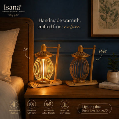 Isana Ember Table & Wall Lamp – Handwoven Natural Bamboo