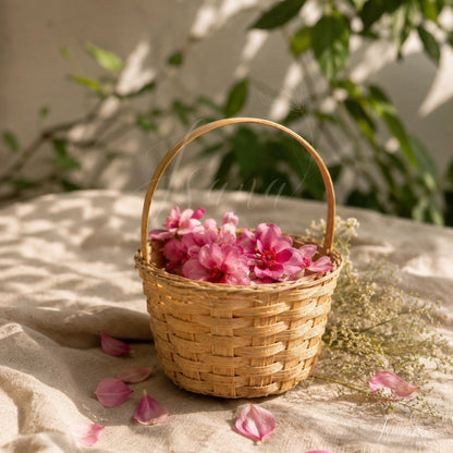 Petite Handwoven Bamboo Gift Basket with Handle