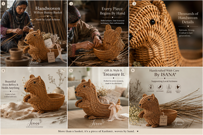 Handwoven Willow Bunny Basket | Handmade Kashmiri Willow Décor | ISANA®