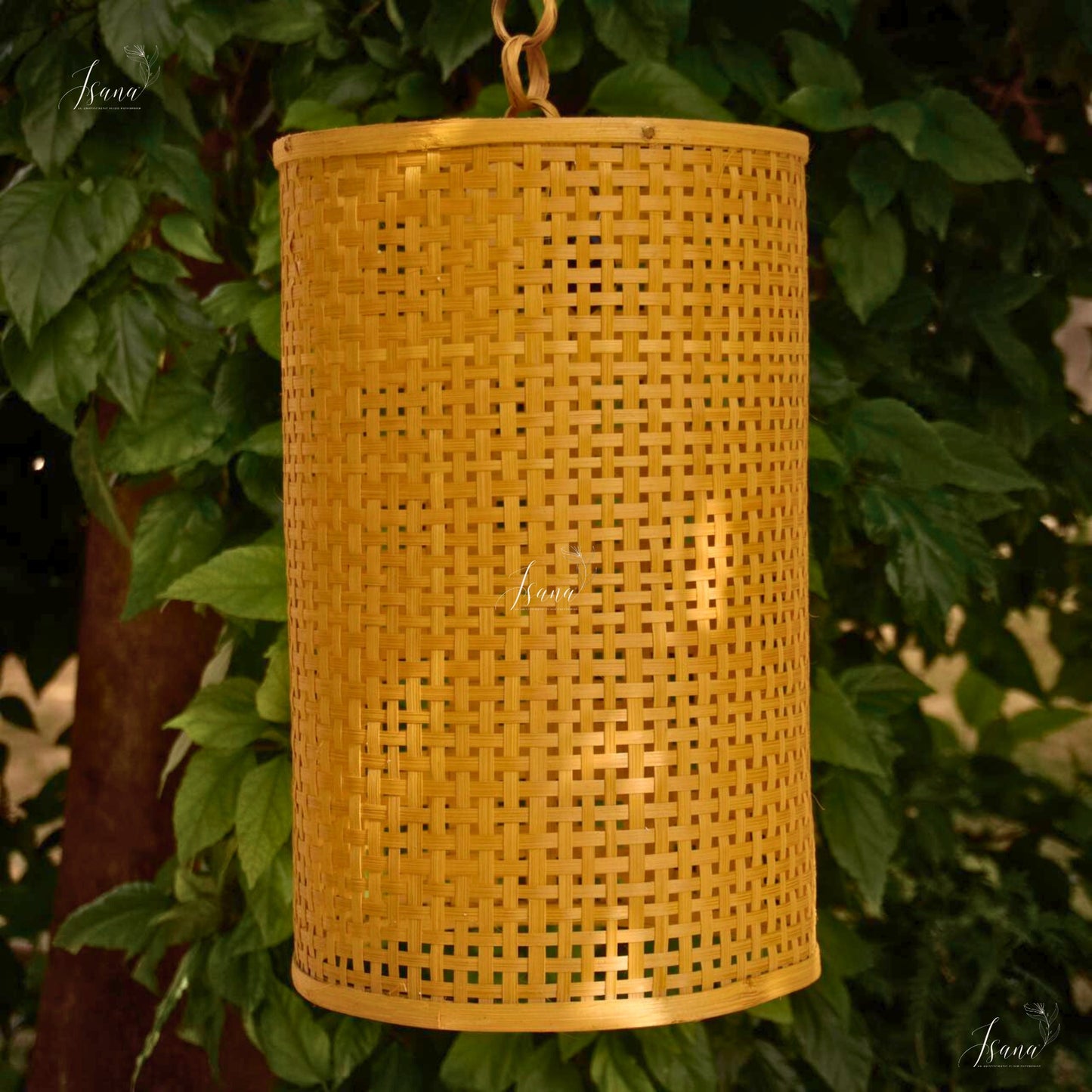 Isana Taara Cylindrical Lampshade - Handwoven Natural Bamboo Pendant (10”×15”)