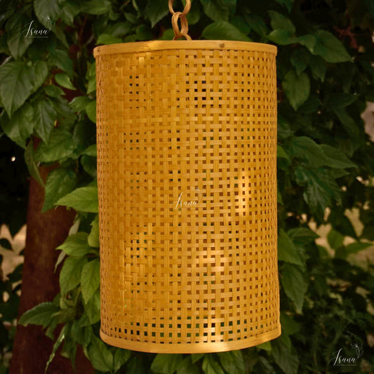 Isana Taara Cylindrical Lampshade - Handwoven Natural Bamboo Pendant (10”×15”)