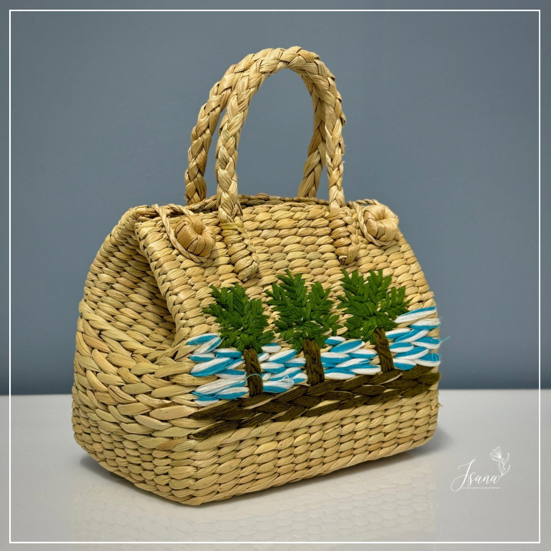 Cozy Small Kauna Grass Embroidered Handbag – Beige & Brown