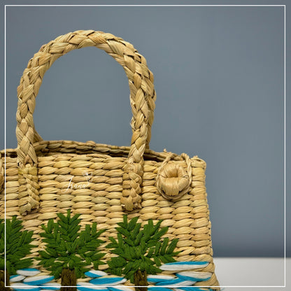 Cozy Small Kauna Grass Embroidered Handbag – Beige & Brown