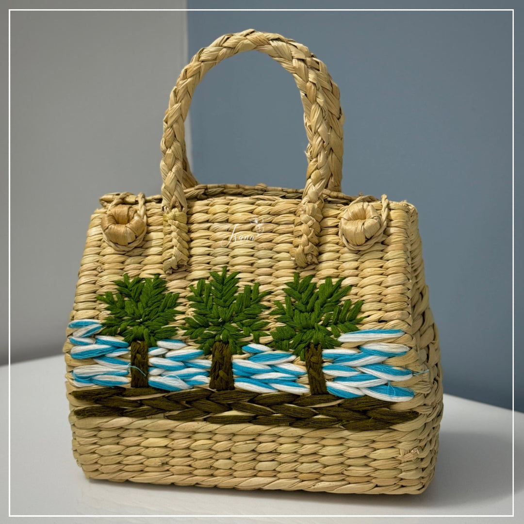 Cozy Small Kauna Grass Embroidered Handbag – Beige & Brown