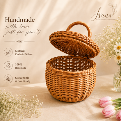 Willow Acorn Bag – Handwoven Kashmiri Willow Basket | Isana®️