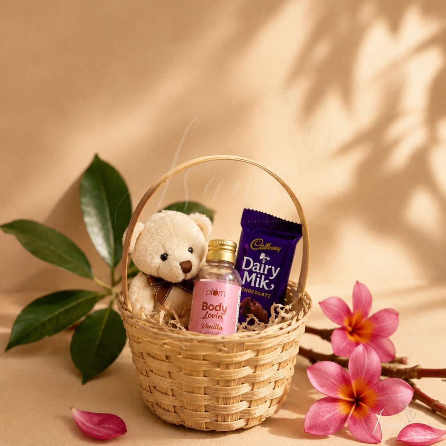Petite Handwoven Bamboo Gift Basket with Handle