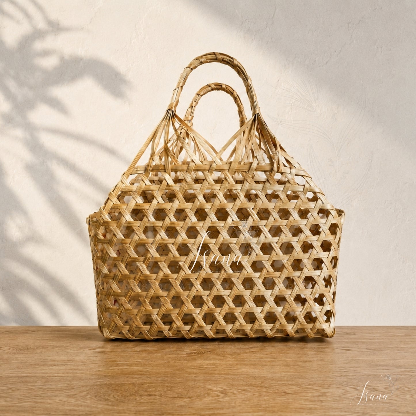 Handwoven Bamboo Gift Basket Bag with Handles