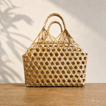 Handwoven Bamboo Gift Basket Bag with Handles