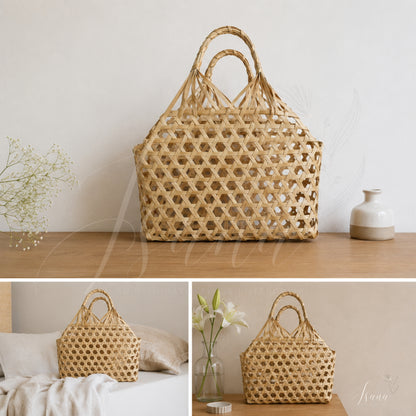 Handwoven Bamboo Gift Basket Bag with Handles