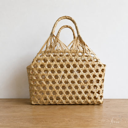 Handwoven Bamboo Gift Basket Bag with Handles