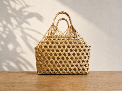 Handwoven Bamboo Gift Basket Bag with Handles