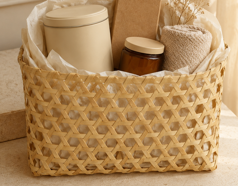 Handwoven Bamboo Gift Basket Bag with Handles