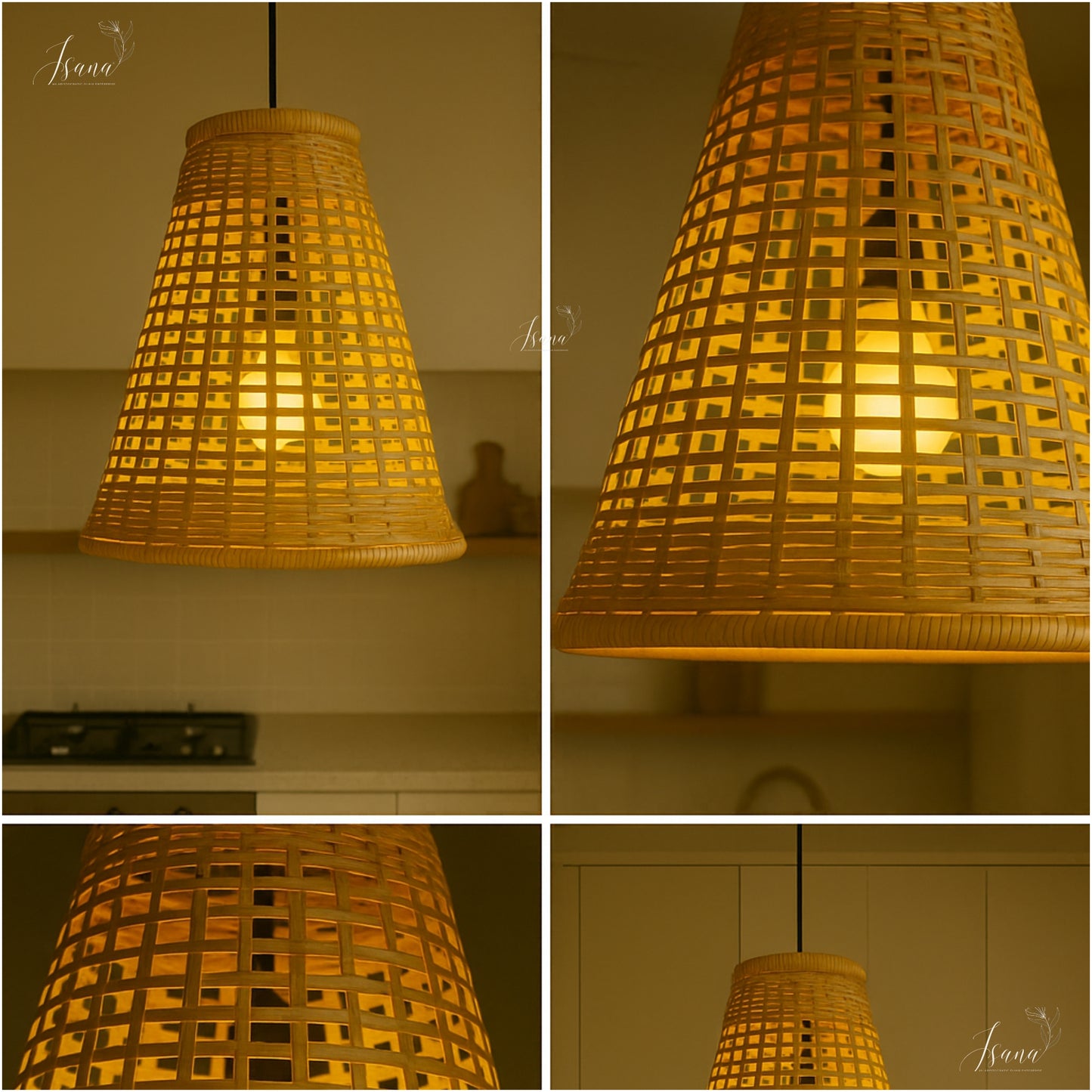 ISANA Tula Bamboo Bell Lampshade – Handwoven Natural Pendant Light (Small)