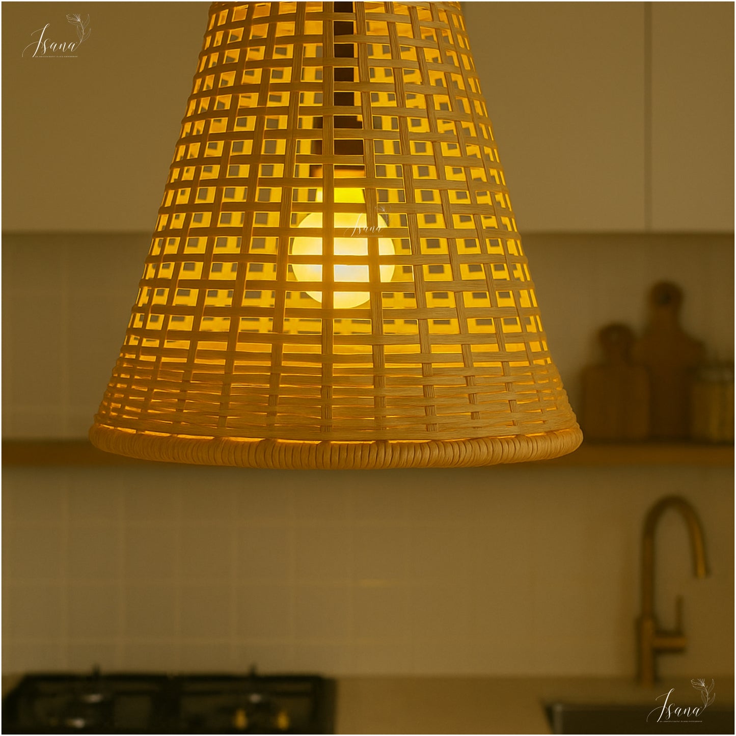 ISANA Tula Bamboo Bell Lampshade – Handwoven Natural Pendant Light (Large)