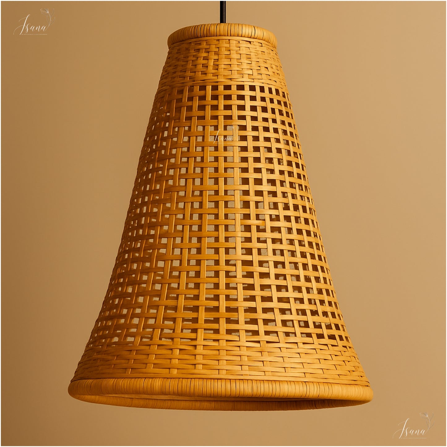ISANA Tula Bamboo Bell Lampshade – Handwoven Natural Pendant Light (Large)