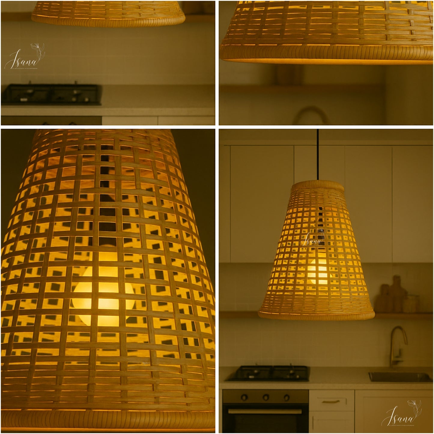 ISANA Tula Bamboo Bell Lampshade – Handwoven Natural Pendant Light (Large)