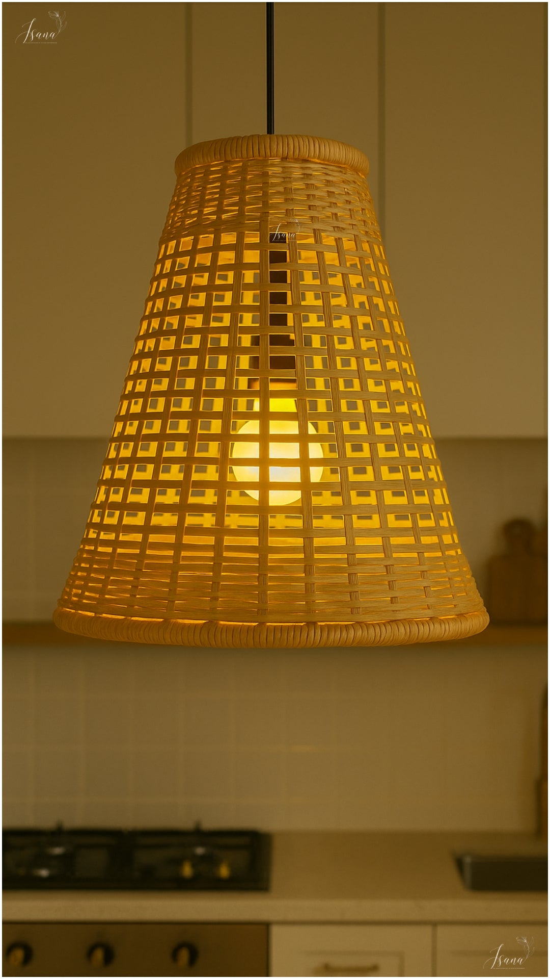 ISANA Tula Bamboo Bell Lampshade – Handwoven Natural Pendant Light (Large)