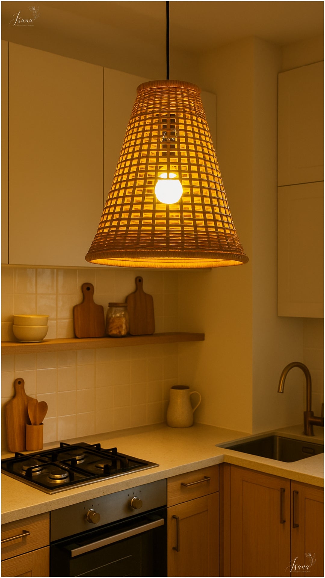 ISANA Tula Bamboo Bell Lampshade – Handwoven Natural Pendant Light (Large)