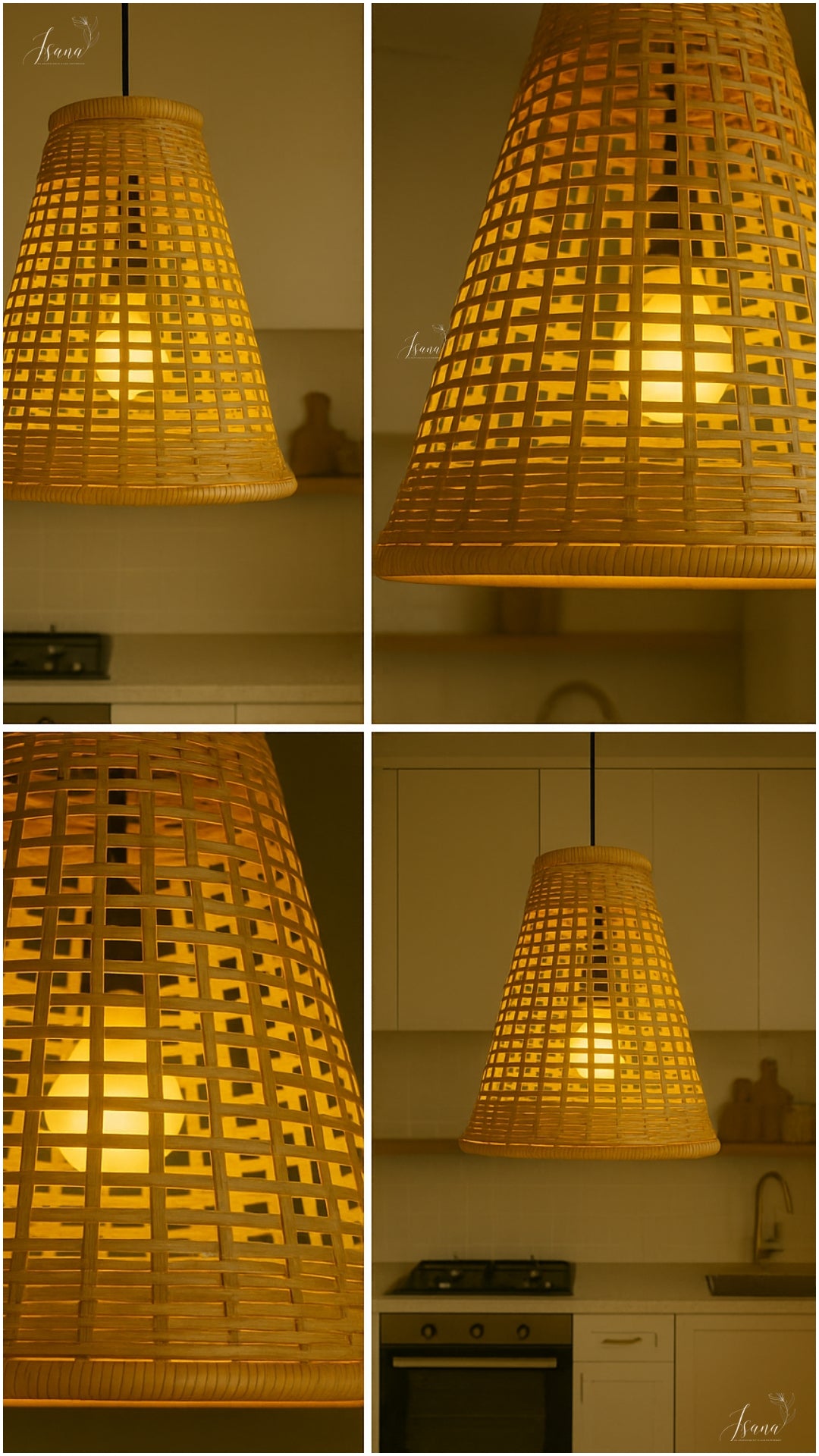 ISANA Tula Bamboo Bell Lampshade – Handwoven Natural Pendant Light (Large)