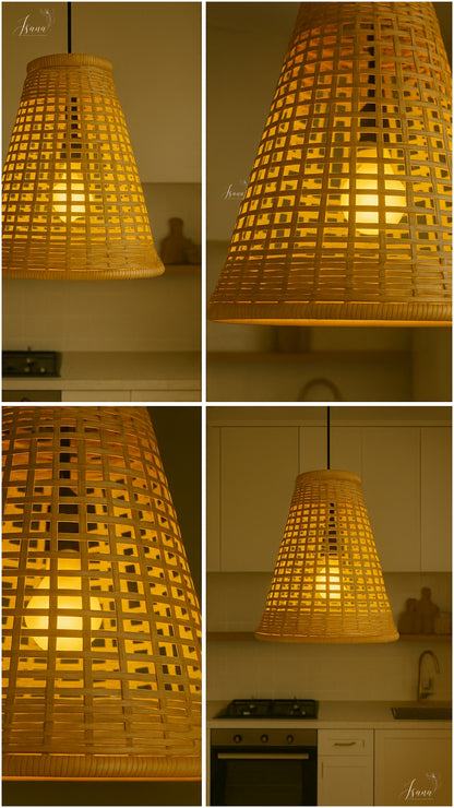ISANA Tula Bamboo Bell Lampshade – Handwoven Natural Pendant Light (Large)