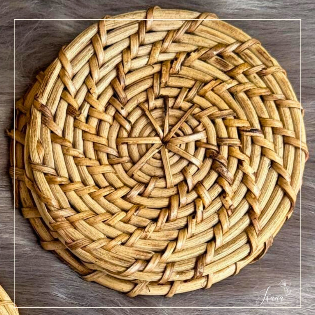 Aara Cane Coaster – Round Handwoven Design