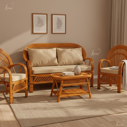 ISANA Soleil Cane Sofa Set with Centre Table (Standard Size)