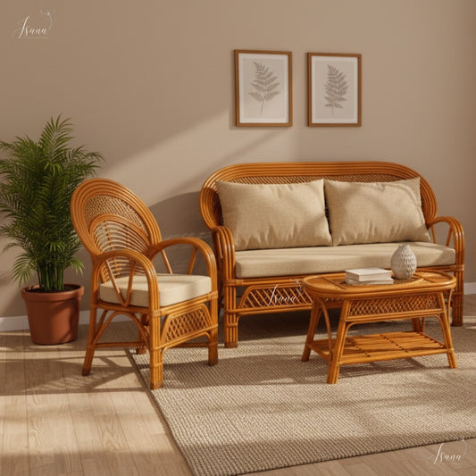 ISANA Soleil Cane Sofa Set with Centre Table (Standard Size)