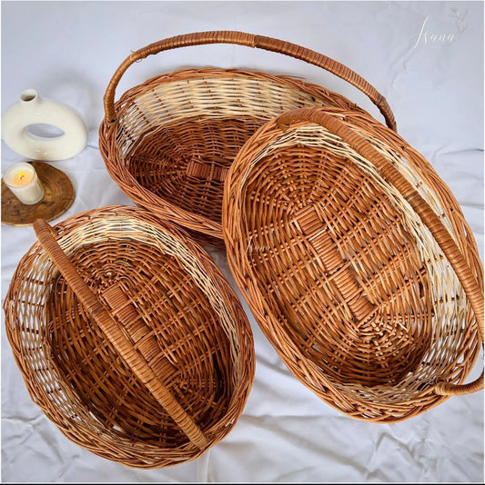 Nest Oval Willow Basket Set – With Handles (Set of 3)