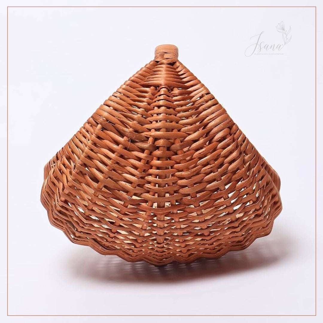 Woven basket with a lid on a white background