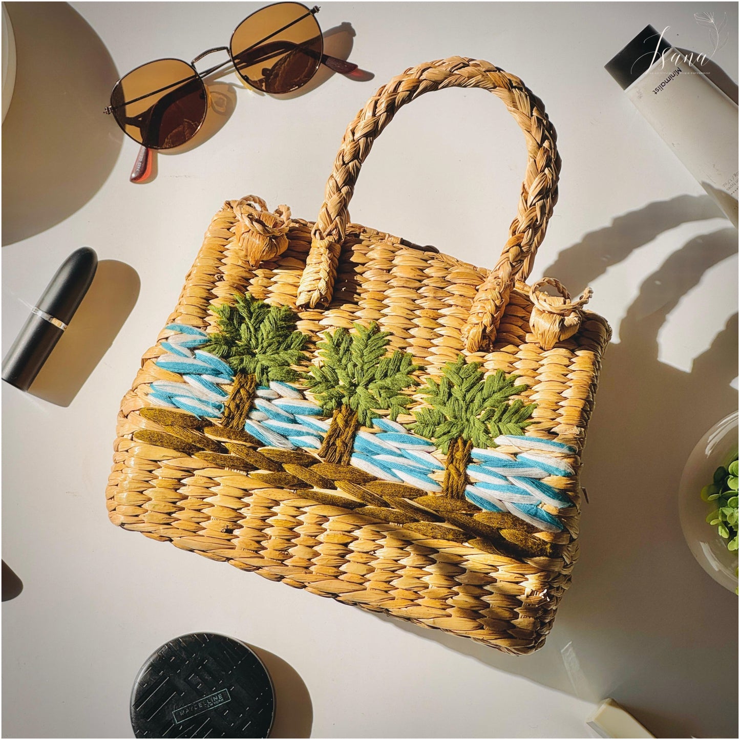 Cozy Small Kauna Grass Embroidered Handbag – Beige & Brown