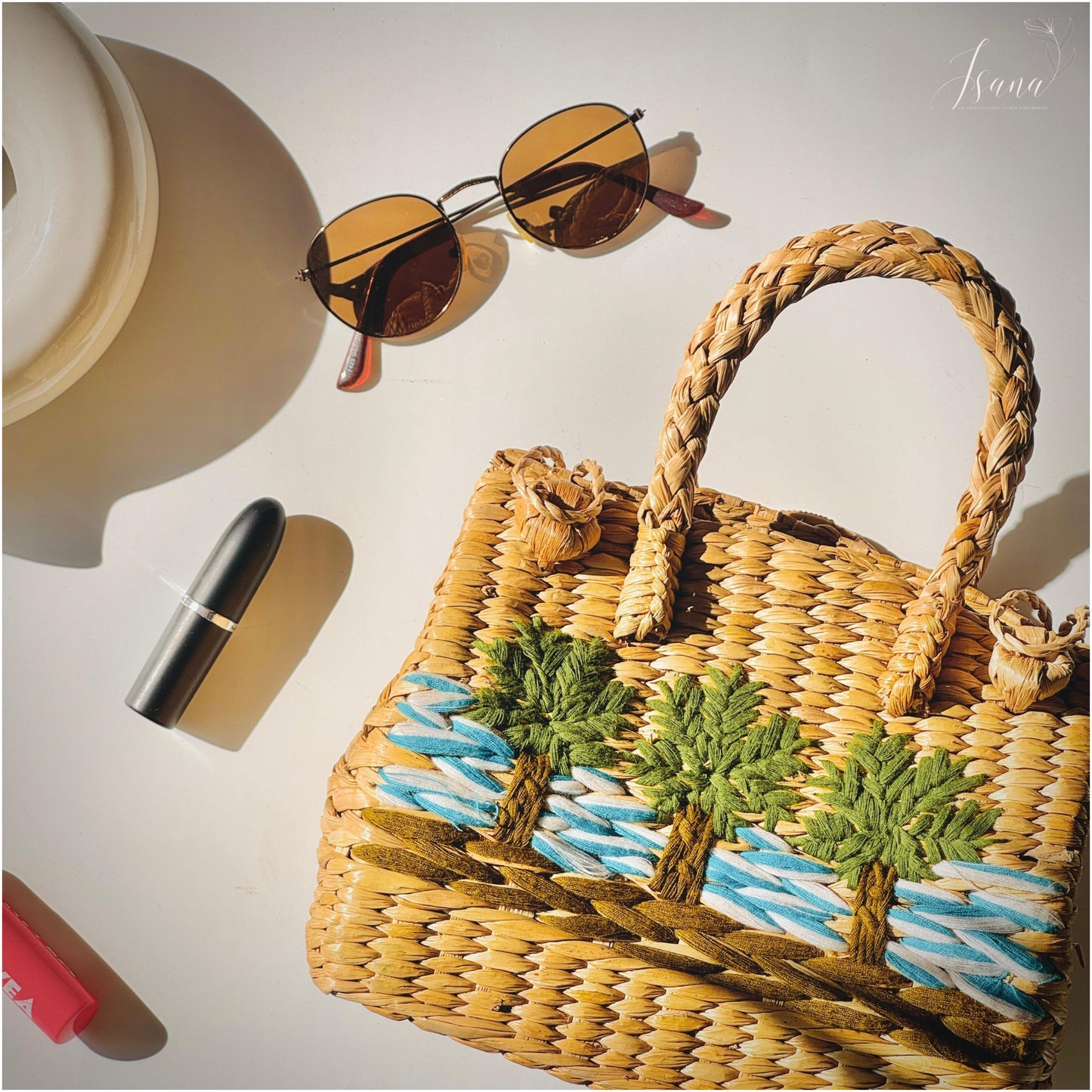 Cozy Small Kauna Grass Embroidered Handbag – Beige & Brown