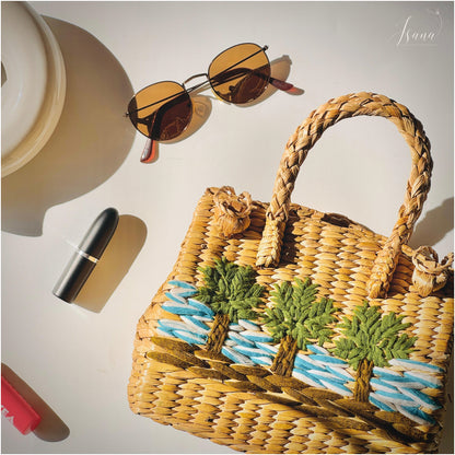 Cozy Small Kauna Grass Embroidered Handbag – Beige & Brown