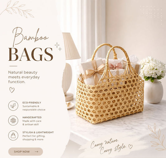 Handwoven Bamboo Gift Basket Bag with Handles